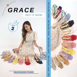 GRACE สายกลมSET2 มีไซส์ 42, 43 รองเท้าส้นสูง 2 นิ้ว แฟชั่น คุณภาพดี ไซส์ 36-43