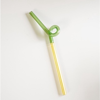Noonmoon - Doodle Straw หลอดแก้วรูปทรงต่างๆ ทนความร้อน เลือกใช้คู่สีที่มีความตัดกัน ลาย ม้วน สีเหลือง-เขียว