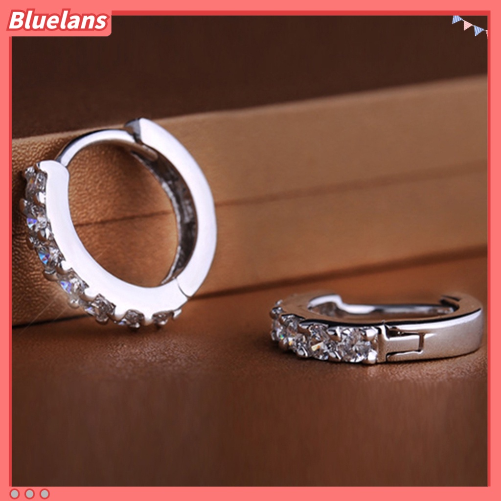 เครื่องประดับ-ต่างหูห่วงแฟชั่นตกแต่งอัญมณีคริสตัลสีขาว