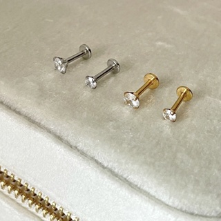 จิวหูแป้นแบน Basic diamond piercing (stainless steel โดนน้ำได้)