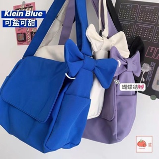 New Arrival สไตล์เกาหลีโบว์สีทึบไหล่สะพายกระเป๋าหญิงญี่ปุ่นโจ๊กง่ายนักเรียนผ้าใบกระเป๋า Messenger