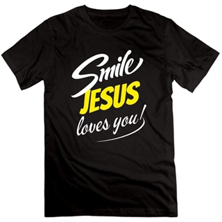 เสื้อยืดผ้าฝ้ายพิมพ์ลายขายดี Yuanl5 [พร้อมส่ง] เสื้อยืดผ้าฝ้าย 100% พิมพ์ลาย Tangchuan Smile Jesus Loves You พลัสไซซ์ พล