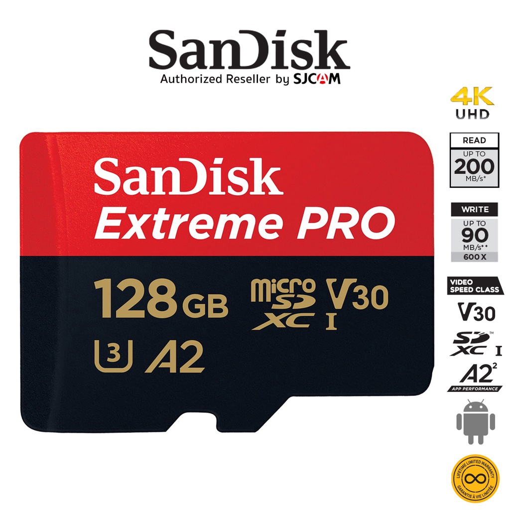 รูปภาพสินค้าแรกของSanDisk Extreme Pro microSD 128GB ความเร็ว อ่าน 200MB/s เขียน 90MB/s (SDSQXCD-128G-GN6MA) เมมโมรี่ การ์ด แซนดิส ใส่ Gopro11 & MAX