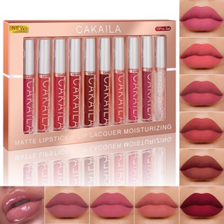 Cakaila ชุดลิปสติก เนื้อแมตต์กํามะหยี่ สีนู้ด ติดทนนาน กันน้ํา 10 สี