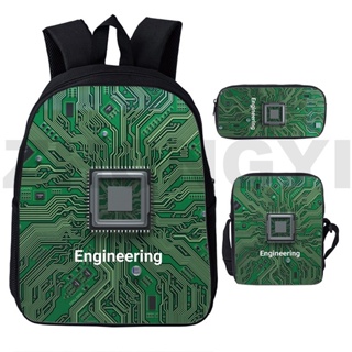Circuit Board Electronic Chip 3pcs/Set Backpack 3D Print Student Bookbag Fashion Travel Laptop Daypack Shoulder Bag Penc