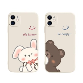 Cute rabbit คู่รัก เคสไอโฟน iPhone 11 14 pro max 8 Plus case X Xr Xs Max Se 2020 cover เคส iPhone 13 12 pro max 7 Plus