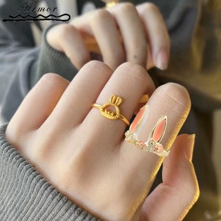 แหวนนิ้วมือ แบบบาง รูปกระต่ายน่ารัก สามารถปรับได้ สีทอง เรียบง่าย เครื่องประดับ แฟชั่นยอดนิยม สําหรับผู้หญิง