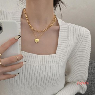 Fafa- สร้อยคอ จี้หัวใจ สีพื้น สองชั้น เรียบง่าย แฟชั่น เครื่องประดับ สําหรับผู้หญิง เด็กสาว