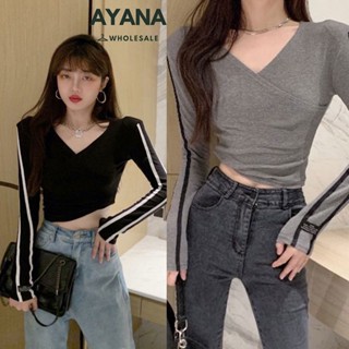 เสื้อยืดเเฟชั่นวัยรุ่นใหม่ เสื้อยืดแขนสั้น คอวีทรงเข้ารูปแขนยาว ใส่สบายมาก เสื้อยืดเเขนยาวรัดรูป