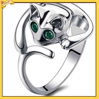 [Athena] แหวนแฟชั่น รูปแมวน่ารัก ประดับพลอยเทียม ปรับได้ สําหรับผู้หญิง