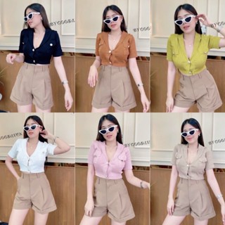 🔥aimorn_shop🔥 เสื้อครอปเอวลอย งานผ้าไหมพรมทรงคอเว้า🌈❤️💚🌈แต่งโปโลกระดุมผ่าหน้าและกระเป๋าหลอก เนื้อผ้านุ่ม ใส่สบายมาก