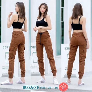 รุ่น J37/32 กางเกงJogger pants ขาจั้มผ้ายืด เป้าซิป มีเชือกผูกเพิ่มความหนาแน่น เนื้อผ้ายืด