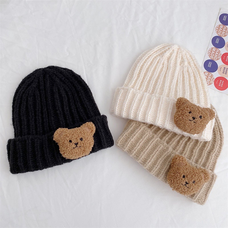 หมวกบีนนี่-ผ้าถัก-รูปตุ๊กตาหมีน่ารัก-ให้ความอบอุ่น-เหมาะกับฤดูใบไม้ร่วง-และฤดูหนาว-สําหรับเด็กผู้ชาย-และเด็กผู้หญิง