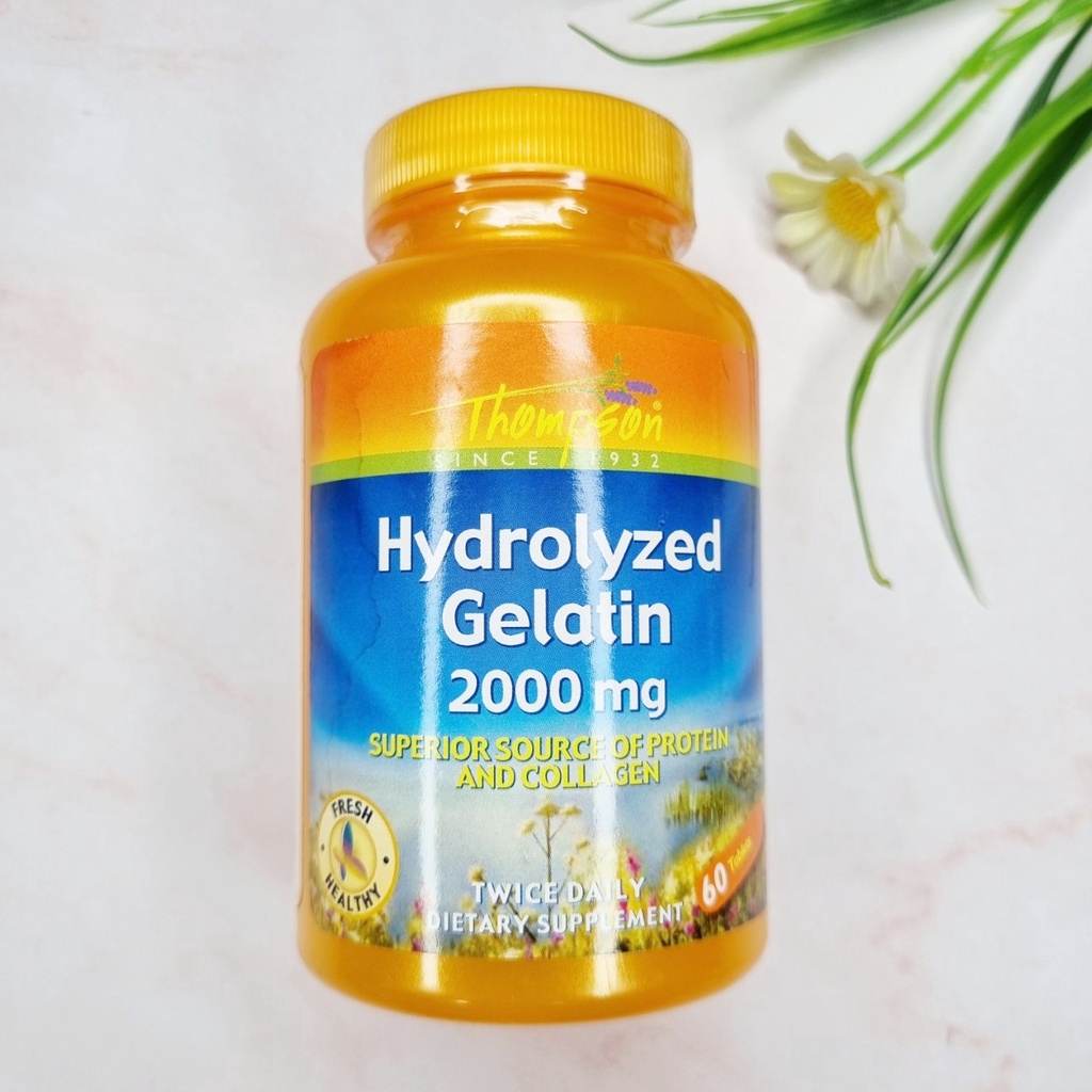 [Thompson®] Hydrolyzed Gelatin 2000 mg 60 Tablets ไฮโดรไลซ์ เจลาติน โปรตีน คอลลาเจน บำรุงเล็บ ผม