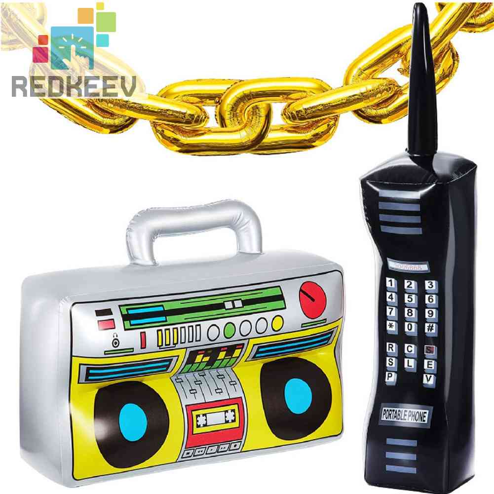 ภาพหน้าปกสินค้าRedkeev 80s 90s วิทยุเป่าลม Boombox โทรศัพท์มือถือโซ่ Prop อุปกรณ์วันเกิด