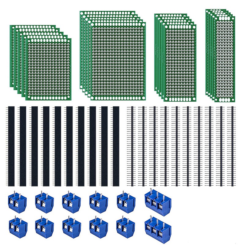 52pcs-pcb-boards-kit-double-sided-universal-printed-circuit-board-male-female-40pin-header-connector-2p-amp-amp-3p-terminal