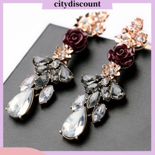 &lt;citydiscount&gt;  City_ต่างหูลายดอกไม้ คริสตัล สำหรับผู้หญิง