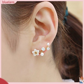 เครื่องประดับผู้หญิงต่างหูกระดุมมุกดอกไม้ rhinestone b 2