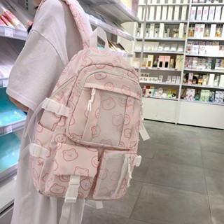 【พร้อมส่ง】กระเป๋าเป้สะพายหลัง แบบนิ่ม ลายการ์ตูนหน้ายิ้มน่ารัก สไตล์เกาหลี ญี่ปุ่น ฮาราจูกุ สําหรับผู้หญิง