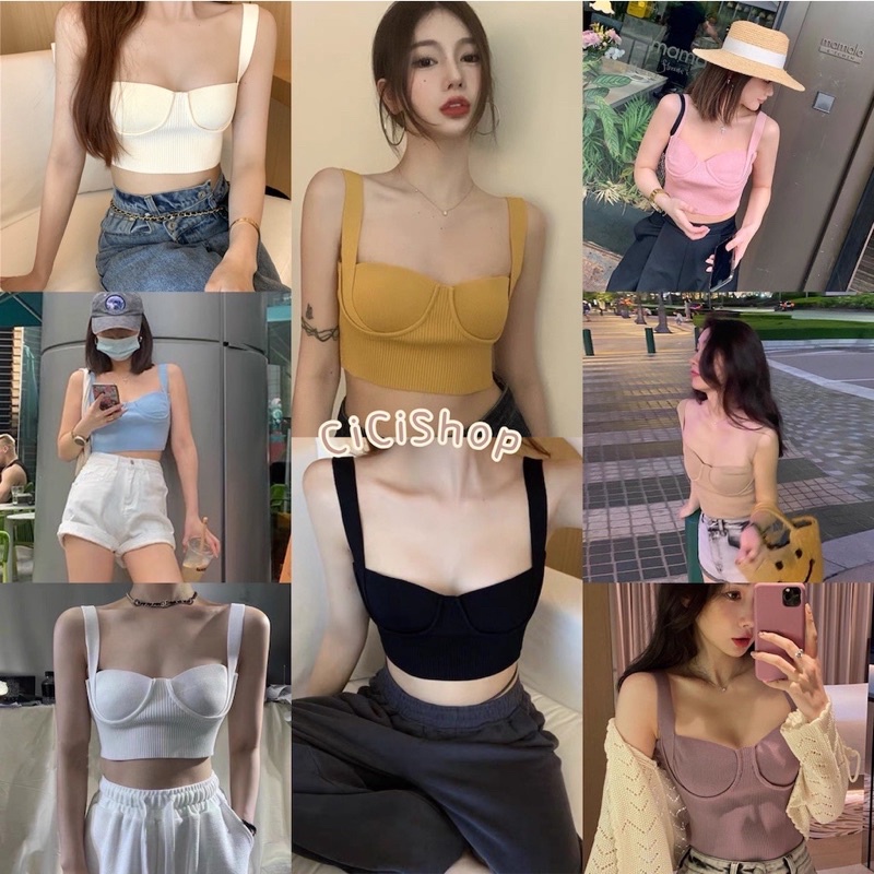 เสื้อครอปไหมพรมถสายเดี่ยว-สีฟ้า-ผ้าร่อง-เน้นอกsexy