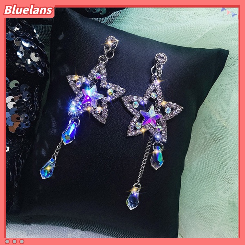bluelans-party-women-shiny-rhinestone-inlaid-star-long-tassel-drop-dangle-stud-earrings
