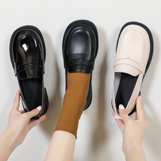 รองเท้าโลฟเฟอร์ส้นเตี้ยหัวกลมย้อนยุค Marie Jane jk แบบใหม่ฤดูใบไม้ผลิปี2022รองเท้าหนังขนาดเล็กสำหรับนักเรียนหญิงรองเท้าช