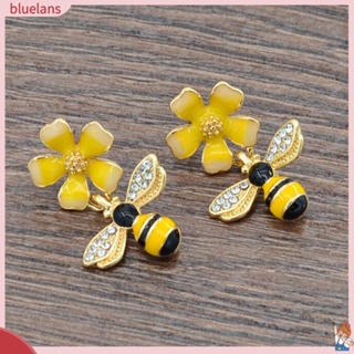 B2_Women Bee Flower Enamel Rhinestone Inlaid Pendant Drop Earrings Jewelry Gift