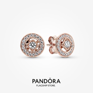 Pandora ต่างหูสตั๊ด ชุบโรสโกลด์ 14k สไตล์วินเทจ พรีเมี่ยม ของขวัญคริสต์มาส e1027