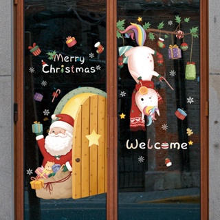 [wuxiang] สติกเกอร์ ลายคริสต์มาส ซานตาคลอส ปีใหม่ กวาง เกล็ดหิมะ สําหรับติดตกแต่งผนัง กระจก หน้าต่าง
