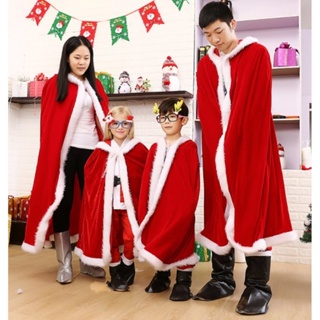 รูปภาพขนาดย่อของผ้าคลุมคริสต์มาสมีฮูด ผ้าคลุมแดงแฟนซีลองเช็คราคา