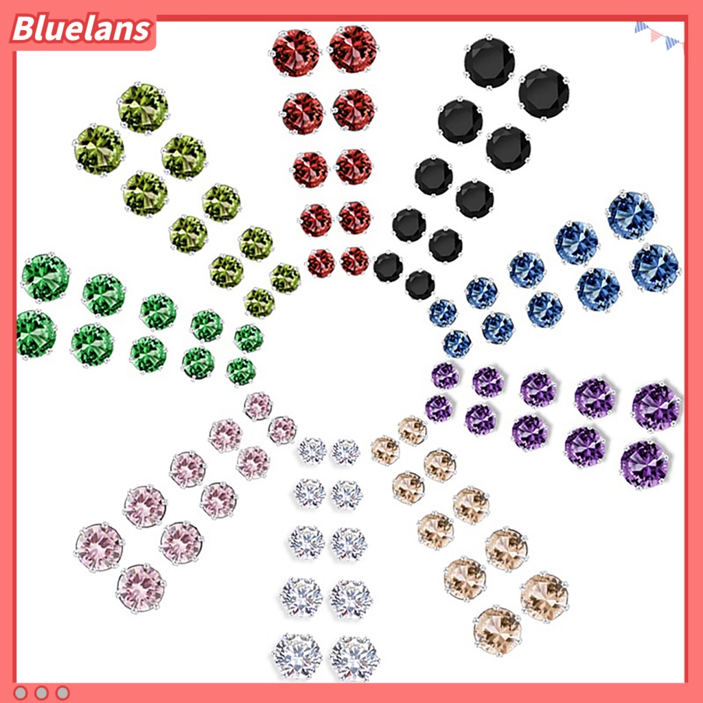 bluelans-เครื่องประดับต่างหูกระดุม-cz-cubic-zirconia-12-คู่-ชุด