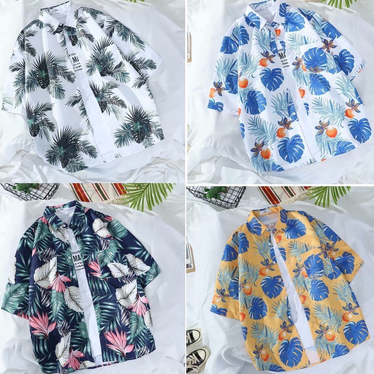 เสื้อฮาวาย-สินค้ามาใหม่-hawaii-สำหรับผู้ชาย-ผ้านิ่มใส่สบาย-สไตล์เกาหลี-เสื้อเชิ้ตลายใบไม้-ฮาวายพิมลาย-พร้อมส่ง