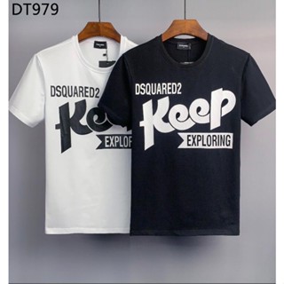 เสื้อคนอ้วน 2022 ใหม่ y2k แบรนด์ Dsquared2 ผู้ชายผ้าฝ้ายระดับไฮเอนด์พิมพ์เสื้อยืดแขนสั้นแขนสั้น DT979