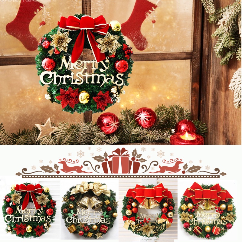 พร้อมส่งจ้า-christmas-wreath-พวงดอกไม้คริสต์มาส-30-40-50-ซม-อุปกรณ์-ตกแต่งหน้าต่าง-ตกแต่งบ้านประตู-พวงหรีดคริสต์มาส