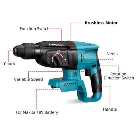 สว่านกระแทกไฟฟ้าไร้สายไร้แปรงถ่าน-458v-หรับการรื้อถอนถนนเครื่องตัดคอนกรีตแบบชาร์จได้-brushless-electric-hammer-drill