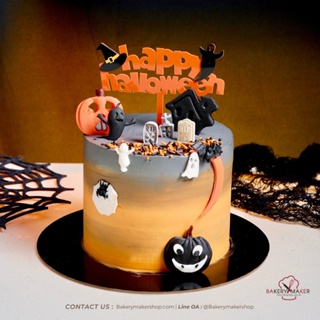 ป้ายอะคริลิคปักตกแต่งเค้ก Trick or Treat 2 แบบ / ป้ายปักตกแต่งเค้ก ฮาโลวีน Halloween