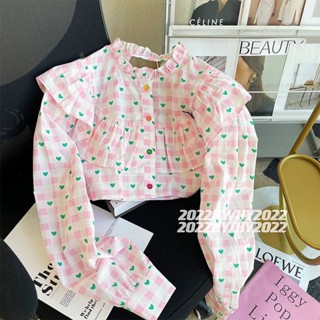 เสื้อเชิ้ตแขนยาว พิมพ์ลายหัวใจ แฟชั่นฤดูใบไม้ร่วง สําหรับผู้หญิง