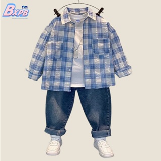 [BXPB] เสื้อเชิ้ตแขนยาว และกางเกงขายาวเดนิม ทรงหลวม สวมใส่สบาย แฟชั่นสําหรับเด็กผู้ชาย อายุ 3-15 ปี