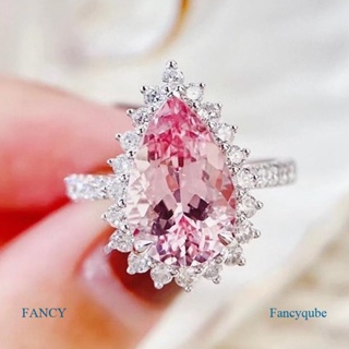 Fancy แหวนแต่งงาน ประดับเพทาย สีชมพู เครื่องประดับแฟชั่น หรูหรา สําหรับผู้หญิง