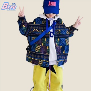 [BXPB] เสื้อแจ็กเก็ตยีนลําลอง ทรงหลวม ลายกราฟฟิติ สวมใส่สบาย แฟชั่นใหม่ สําหรับเด็กผู้ชาย อายุ 3-15 ปี