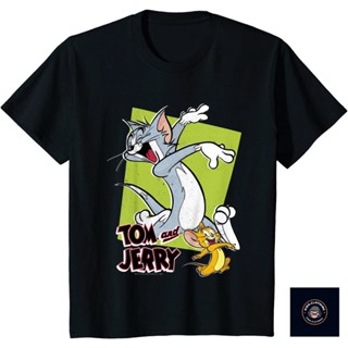 เกาหลีคอกลมเสื้อยืดพิมพ์ลายprintingเสื้อยืด พิมพ์ลาย Tom And Jerry สีเขียว สไตล์เรโทร สําหรับเด็กผู้ชาย และเด็กผู้หญิง อ