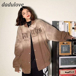 DaDulove💕 New American Ins Retro Washed Baseball Uniform Letter Jacket Brown Casual Loose Womens Jacket