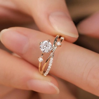 แหวนหมั้นแต่งงาน เหล็กไทเทเนียม ประดับเพชรคริสตัล สีทอง สไตล์วินเทจ หรูหรา เครื่องประดับแฟชั่น สําหรับผู้หญิง