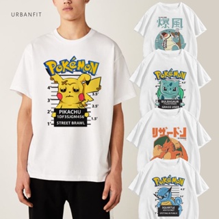 Anime Pokemon Tshirt for men High Quality Printed Pikachu Squirtle Bulbasaurเสื้อยืด เสื้อยืดสีพื้น