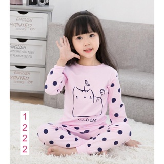 L-PJG-1222-GM ชุดนอนเด็กหญิง แนวเกาหลี สีชมพู ลายแมว 🚒 พร้อมส่ง ด่วนๆ จาก กทม 🚒