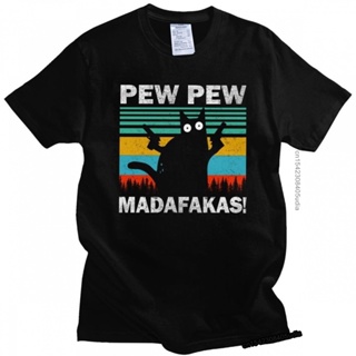 เสื้อยืดแขนสั้น ผ้าฝ้าย พิมพ์ลาย Pew Pew Madafakas สไตล์วินเทจ แฟชั่นสําหรับผู้ชาย