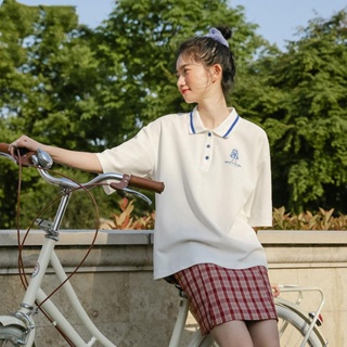 🔥จัดส่งจากประเทศไทย🔥ญี่ปุ่น สาว ผ้าฝ้าย แขนสั้นTเสื้อหญิง ฤดูร้อน ใหม่ เกาหลี หลวม คอปกลำลองpoloเสื้อ เสื้อ03 ATZB