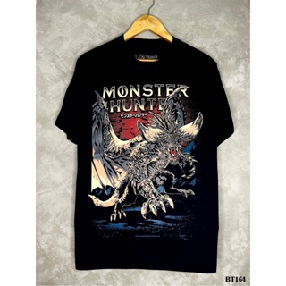 Monsterhunterเสื้อยืดสีดำสกรีนลายBT164
