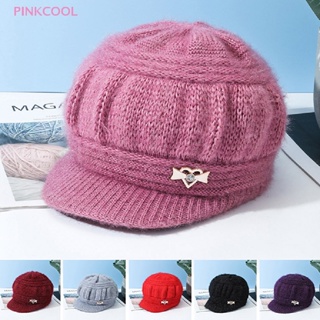 Pinkcool หมวกผ้าวูลถัก ผ้ากํามะหยี่ขนนิ่ม ให้ความอบอุ่น สีพื้น เรียบง่าย แฟชั่นฤดูใบไม้ร่วง และฤดูหนาว สําหรับผู้หญิง