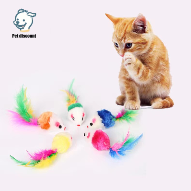 p009-หนูปลอม-ของเล่นแมว-หนูปลอมหางขนนก-หนูหางฟู-คลายเครียดแมว-pet-discount-349